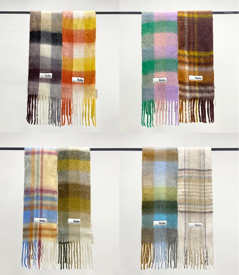 

Scarves Autumn And Winter Color Matching Fringe Stripes Multicolor Wool Scarf For Men Women, Blue;gray
