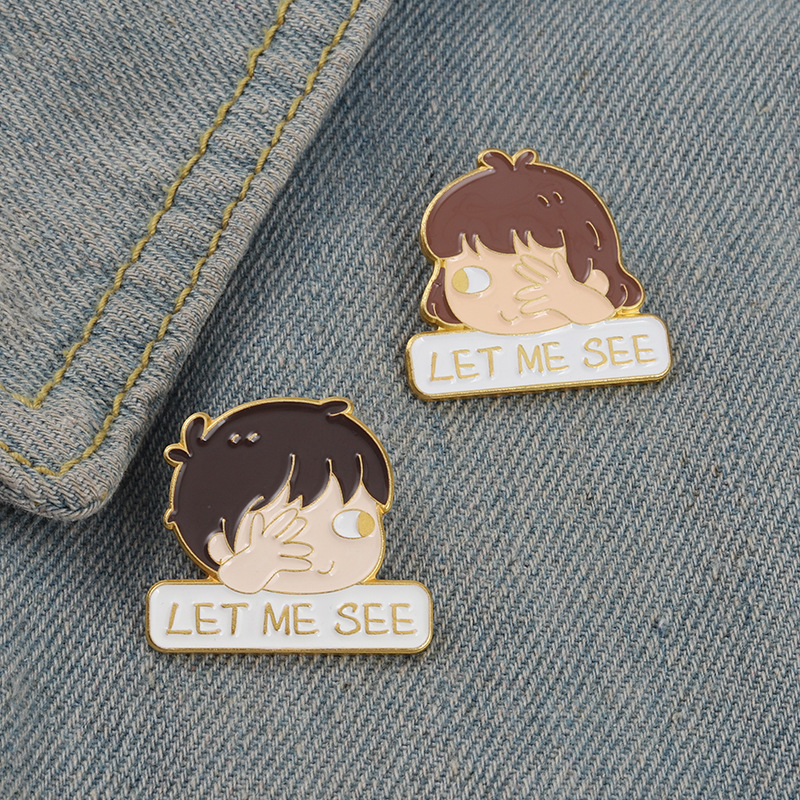 

European Couples Head Model Brooches English Let Me See Letter Cowboy Pins Unisex Enamel Cartoon Badge Clothes Jewelry Accessories Wholesale