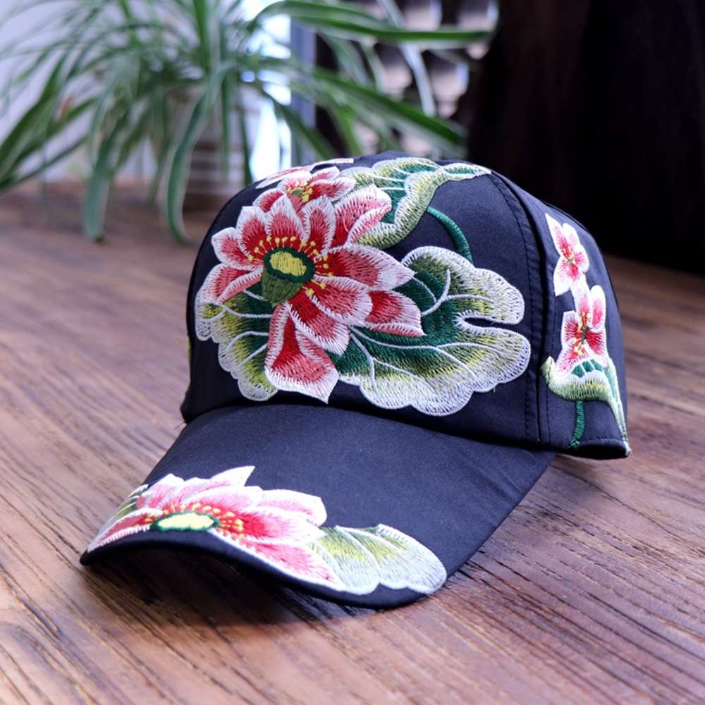 

,snapback Yunnan ethnic style embroidered flower cap children summer cool shade lotus baseball leisure, Blue;gray