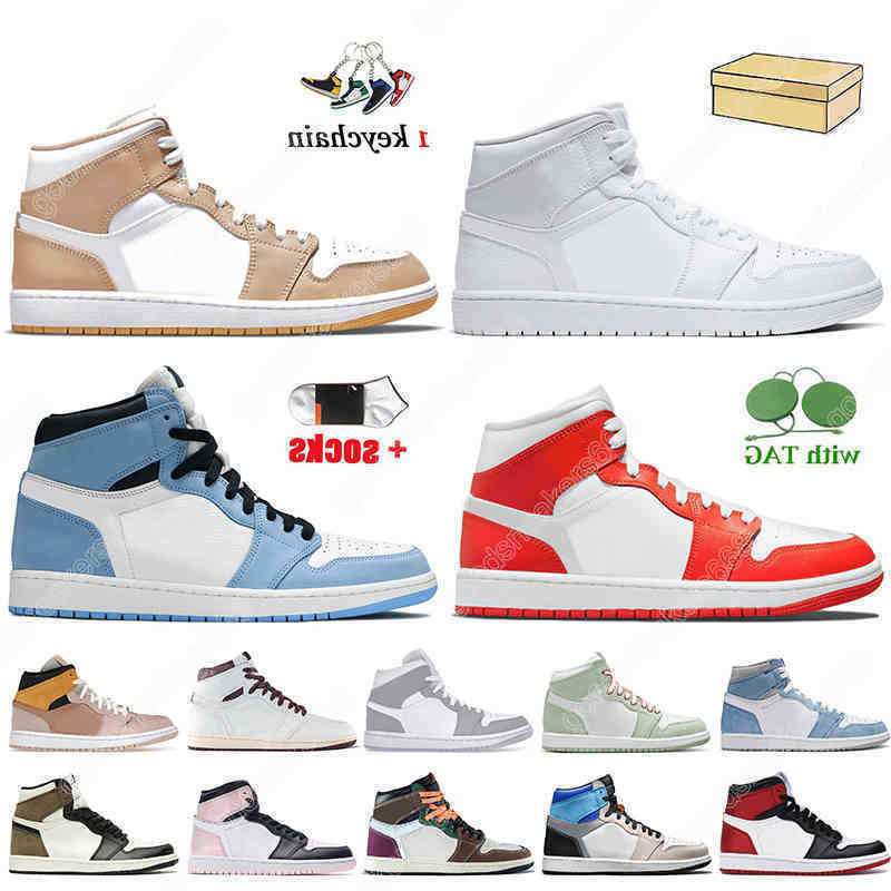 

2022 Fashion 1s Basketball Shoes Womens Mens 1 Mid Triple White Tan Gum Syracuse University Blue Particle
