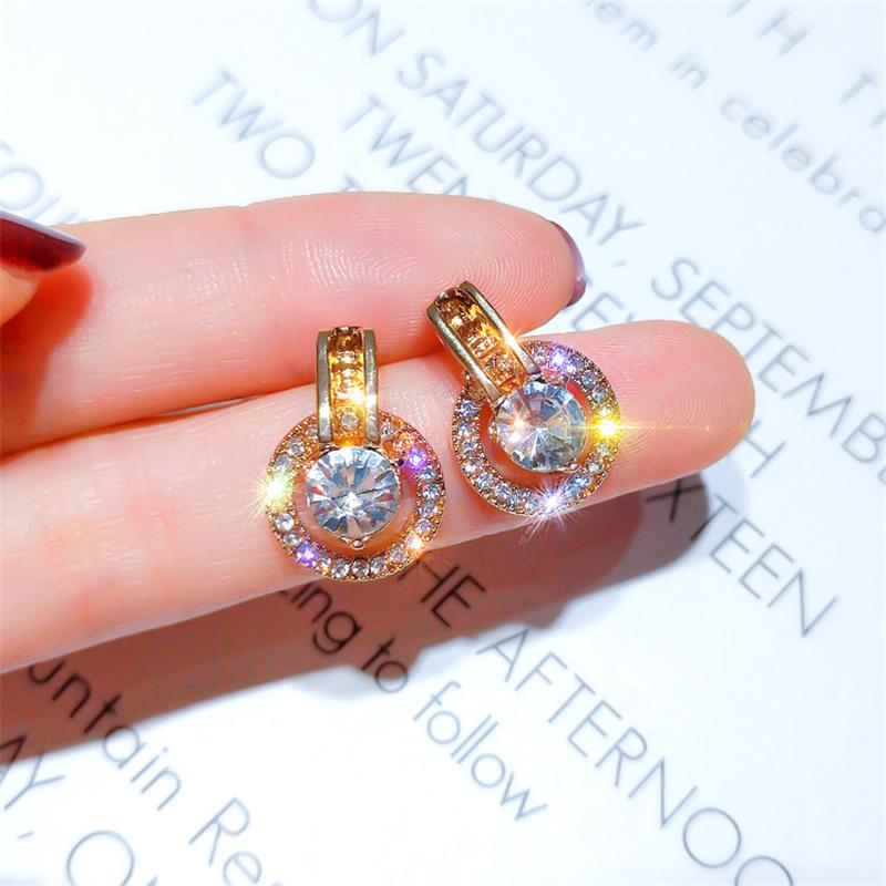 

Stud S925 Needle Cute Small Circle Crystal Earrings Korean Minimalist Round Fancy Zircon Dainty Earring Brincos Z3E743, Golden;silver