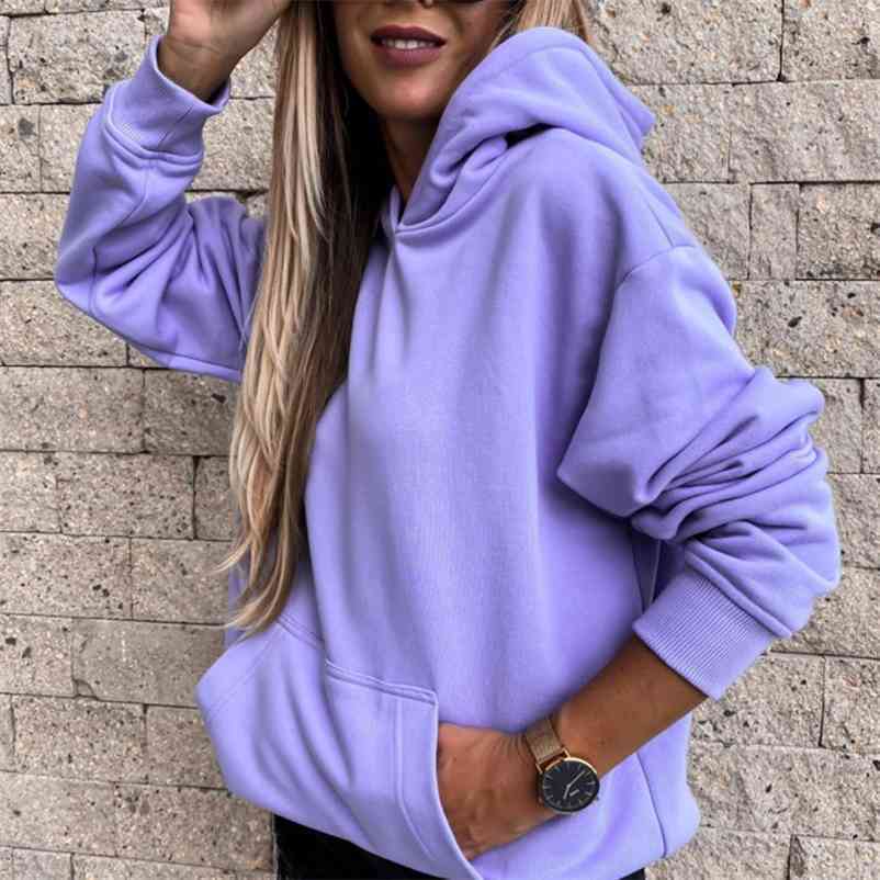 

Autumn Purple Hooded Women Sweatshirt Hoodies Casual Long Sleeve Ladies Sweatshirts Streetwear Pocket Female Pullovers 210524, 3764 white