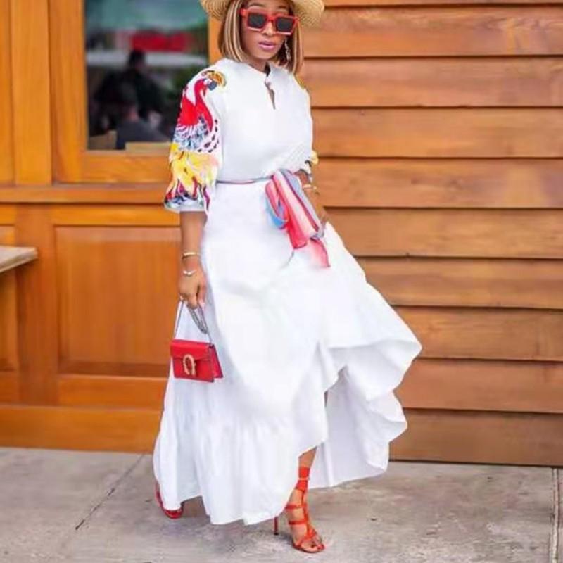 

Casual Dresses African Clothing Women's Maxi Long Dress White Gowns Fashion High Quality Elegant Chic Embroidered Cake Clothes