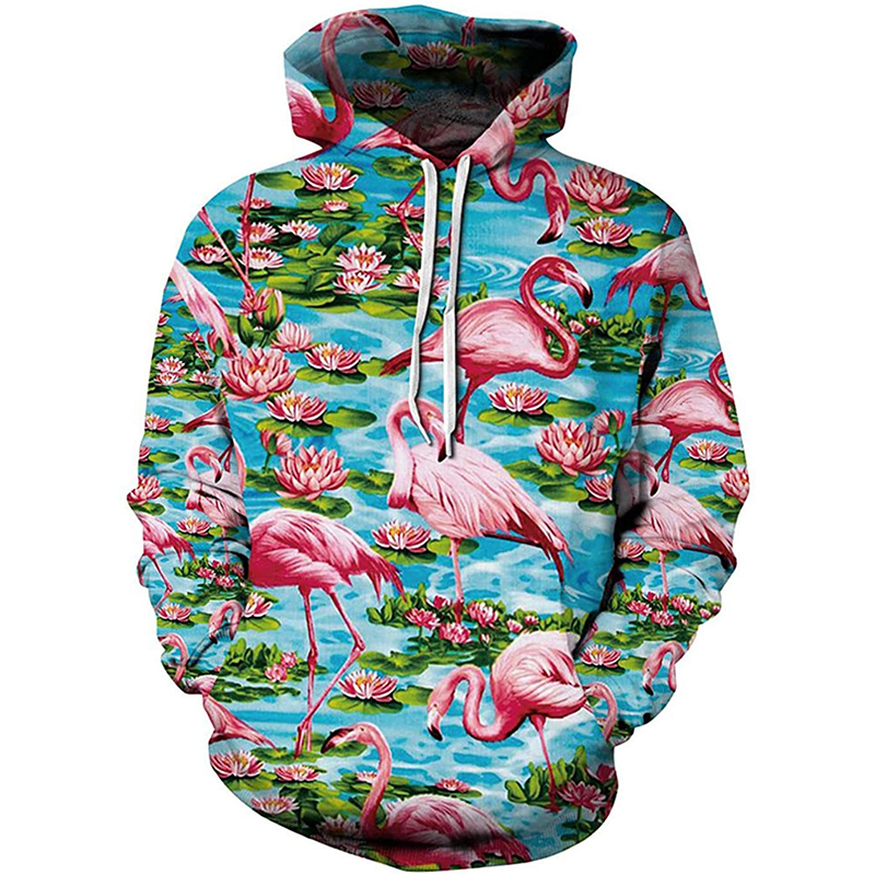 

Flamingo 3D Printing Hoodie Visual Impact Party Top Punk Gothic Round Neck High Quality Sweater Hoodie, Black