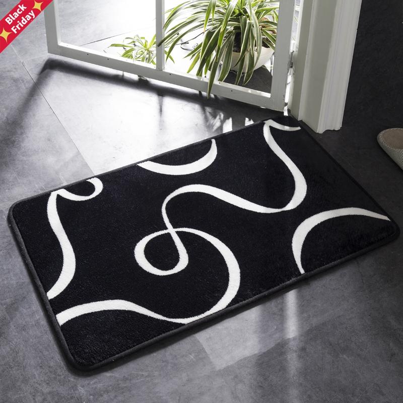 

Bath Mat Black And White Classic Geometric Pattern Super Soft Absorbent Bathroom Door Non-slip Rug Carpet Mats