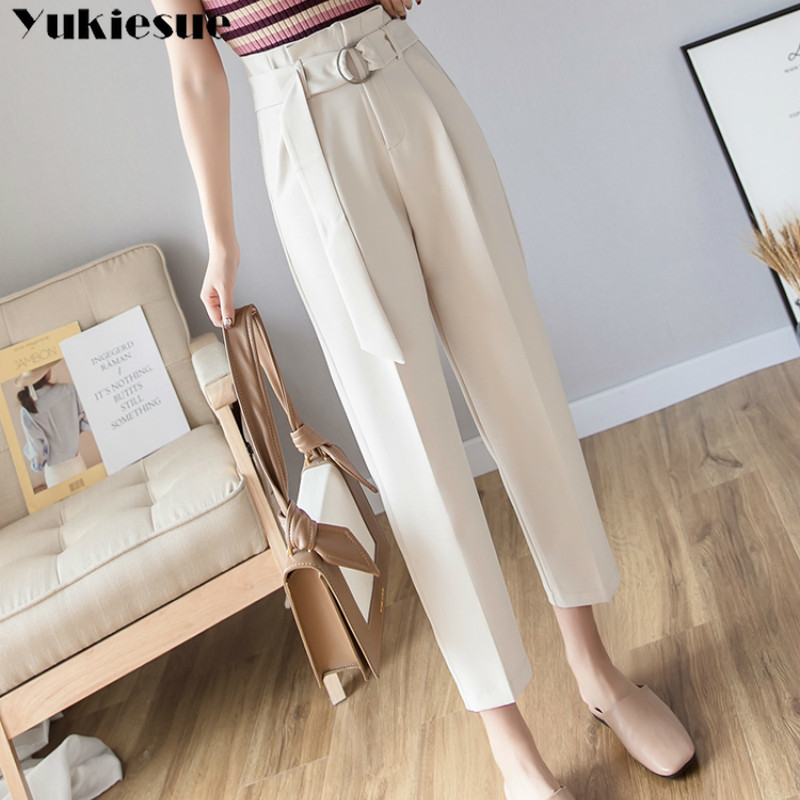 

summer women' pants female loose OL office work wear high waist harem pants capris for women trousers woman Plus size with belt 210519, Black