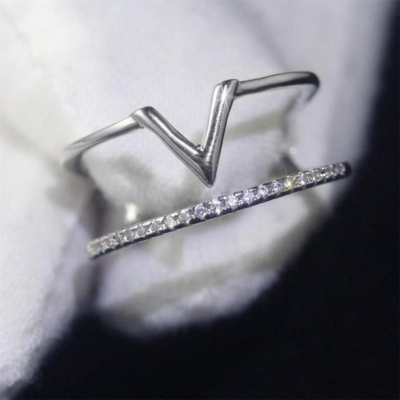 

Cluster Rings Double Layer For Women V Shaped Creative Geometric Letter Ring Silver Color Accessories Female Jewelry Wholesale KAR030, Golden;silver