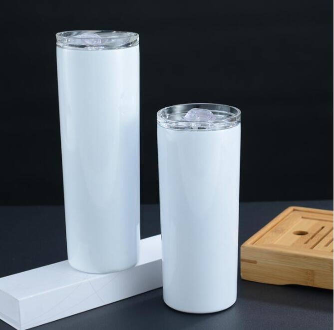 

20oz 30oz Skinny Tumblers Blank Sublimation Slim Cup Coffee Mugs with Lid and Plastic Straw Beer Mug SEA dgd, White