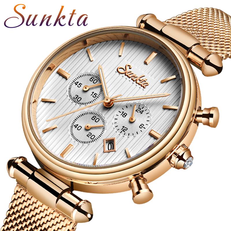 

Wristwatches Relogio Feminino SUNKTA 2021 Luxury Women Watches Female Clock Quartz Wristwatch Fashion Ladies Watch, Blue
