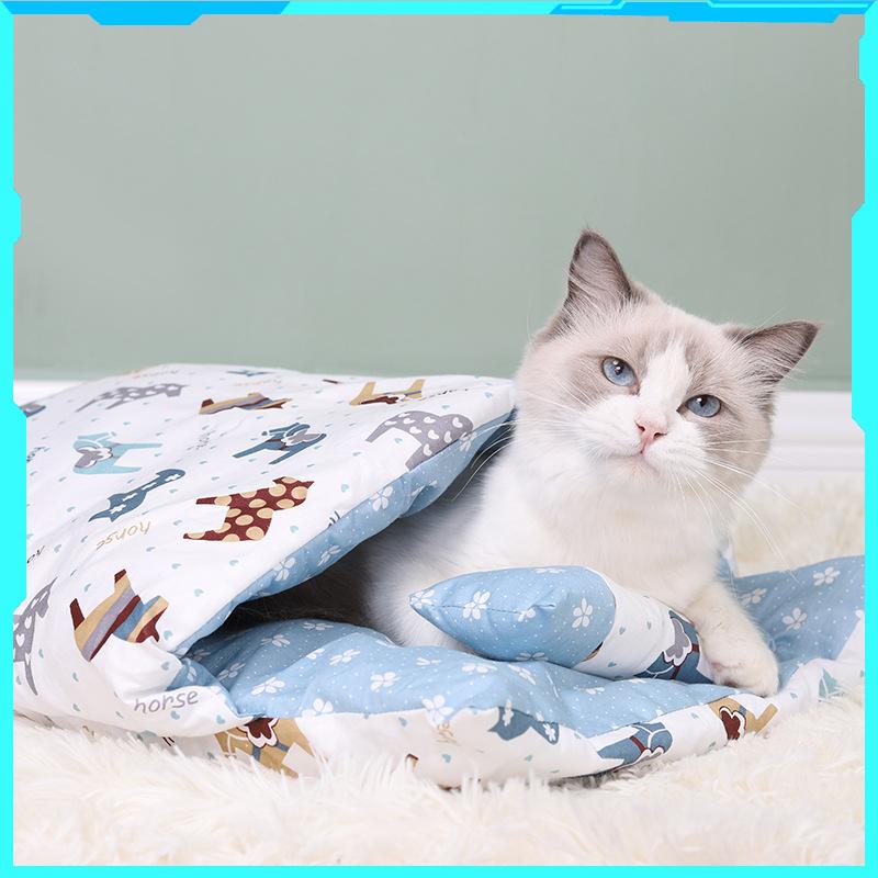 

Cats Sleeping Bags Sofa Mat Removable Soft Puppy Bed Nest Safety Cat House Winter Comfortable Kitten Cushion With Pillow Beds & Furniture