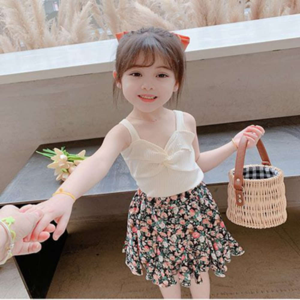 

Girls' summer suit children's Vest + floral skirt girl's two piece baby's foreign style, White