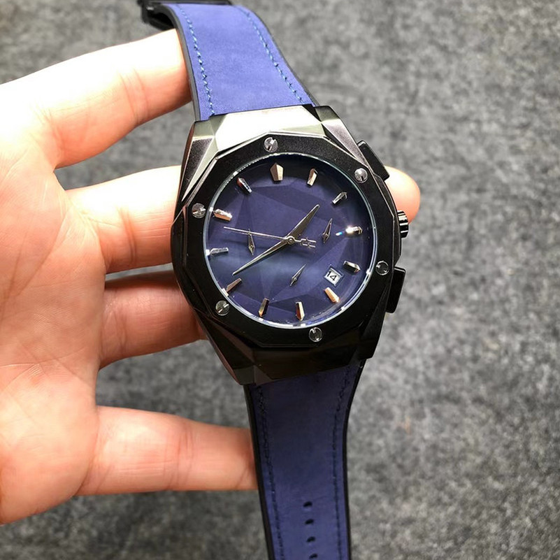 

1-1Mens gold watches leather strap screw embedded in rubber case design business models sports luxury fashion brand quartz chronograph, No watch