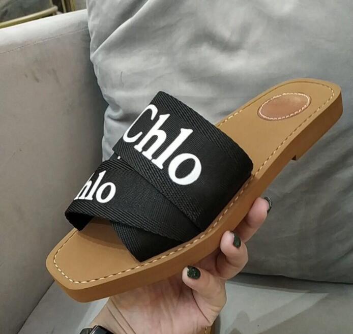 

2021 Newest Branded Women Woody Mules Fflat Slipper Deisgner Lady Lettering Fabric Outdoor Leather Sole Slide Sandal 35-40