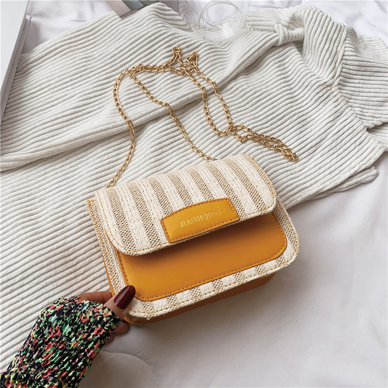 

new handbags summer 2021 fashion fresh single shoulder women's bag messenger grass woven lock small square factory direct sale
