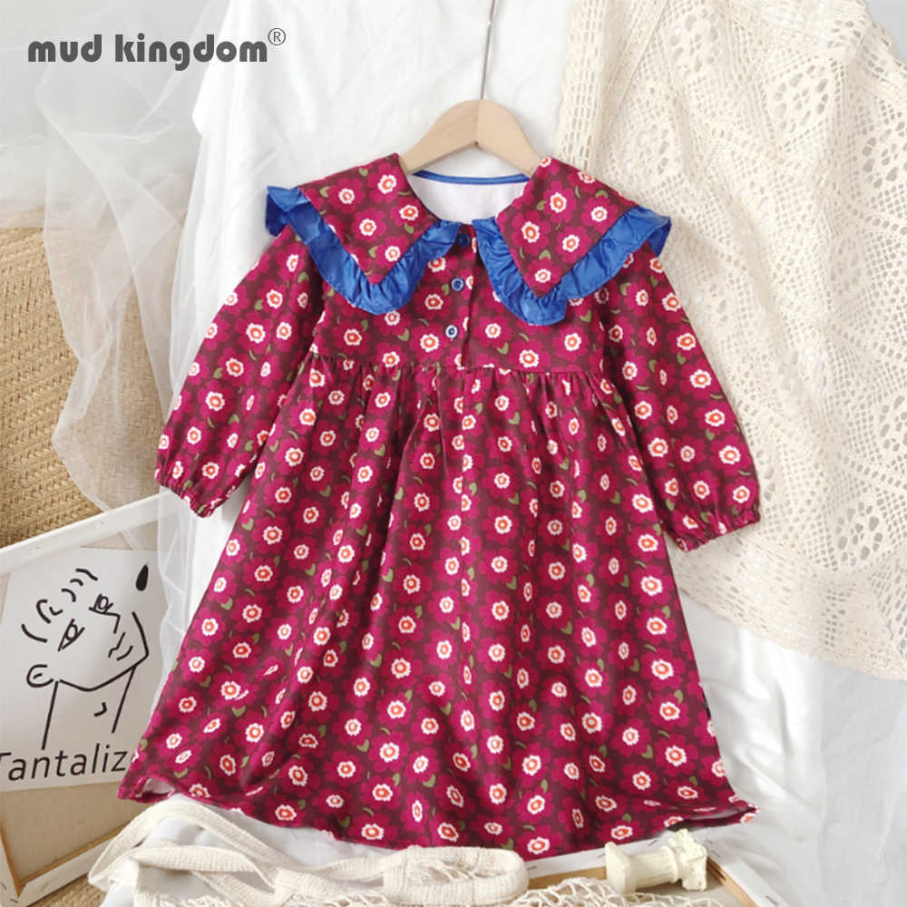 

Mudkingdom Girls Dress Autumn Clothes Long Sleeves Floral Ruffle Children's Dresses Kids Clothing 210615, Red