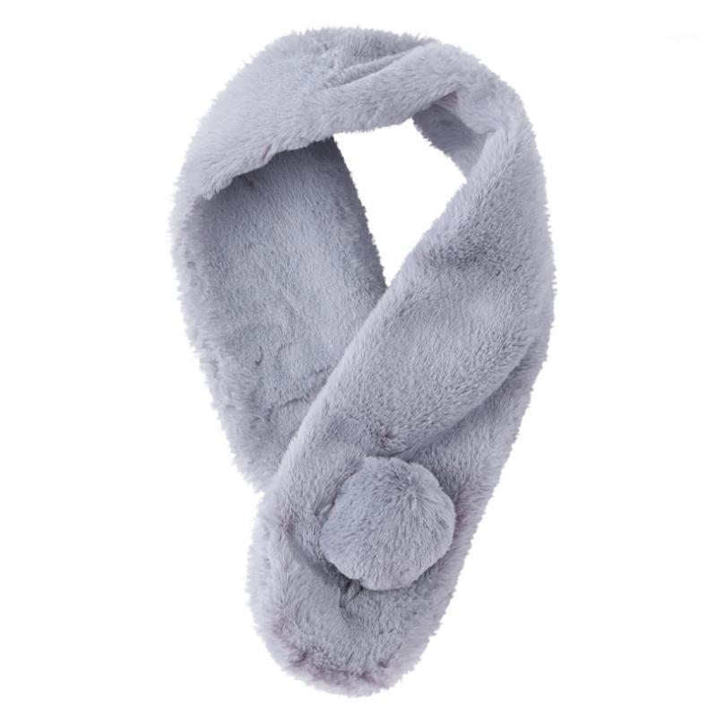 

Scarves Women's Plush Scarf Winter Warm Comfortable Hair Ball Faux Fur Sarves Thick Neckerchief Snood Female Foulard A40, Blue;gray