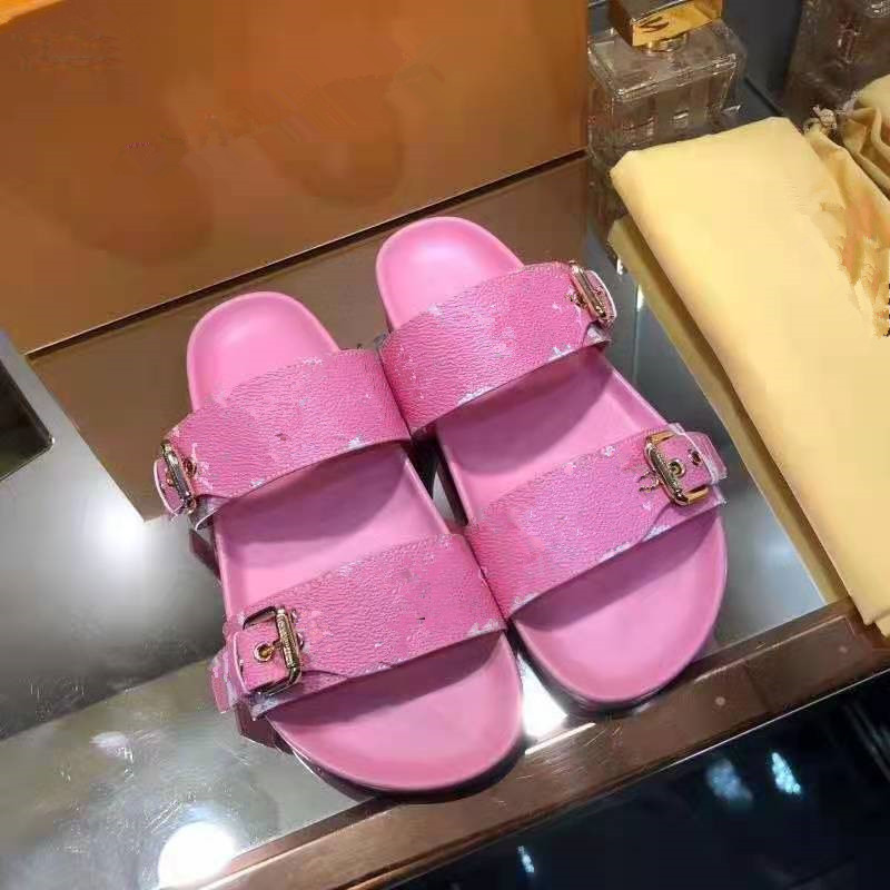 

Women Summer Slippers BOM DIA FLAT MULE 1A3R5M Cool Effortlessly Stylish Slides 2 Straps with Adjusted Gold Buckles, Black