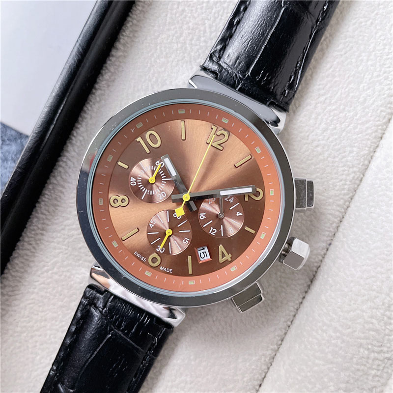 

Brand Watches Men Women Multifunction 3 Dials Style Leather Strap Good Quality Luxury Quartz Wrist Watch L64, Slivery;brown