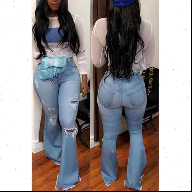 

Ripped Bell Bottom Vintage Skinny Womens Jeans Flare Pants Stretchy Blue Black Sexy Denim