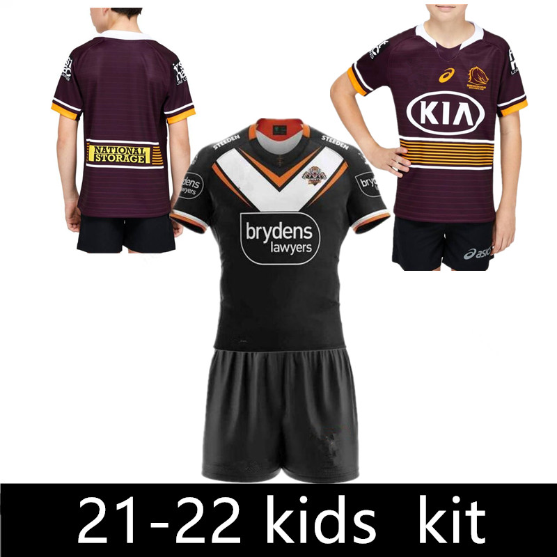 

KIDS RUGBY KITS JERSEYS WESTS TIGERS MAORI STORM Brisbane Broncos Penrith Panthers CANBERRA RAIDER Rabbitohs youth, Black;yellow