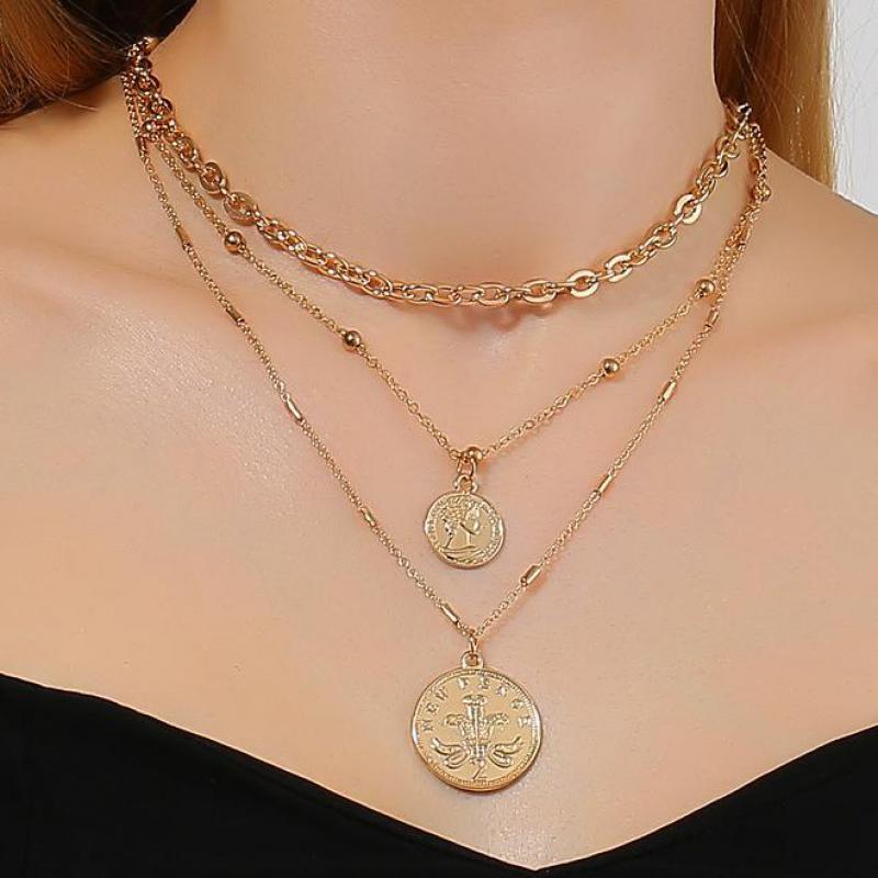 

Pendant Necklaces European And American Multilayer Portrait Necklace Punk Hip-hop Thick Chain For Women Jewelry CF2538