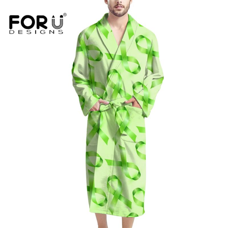 

Men's Sleepwear FORUDESIGNS Awareness Cancer Ribbon Clip Art Green Bathrobe Oversized Pockets Fleece Negligee Leisure Daily Home Clothes, Black;brown