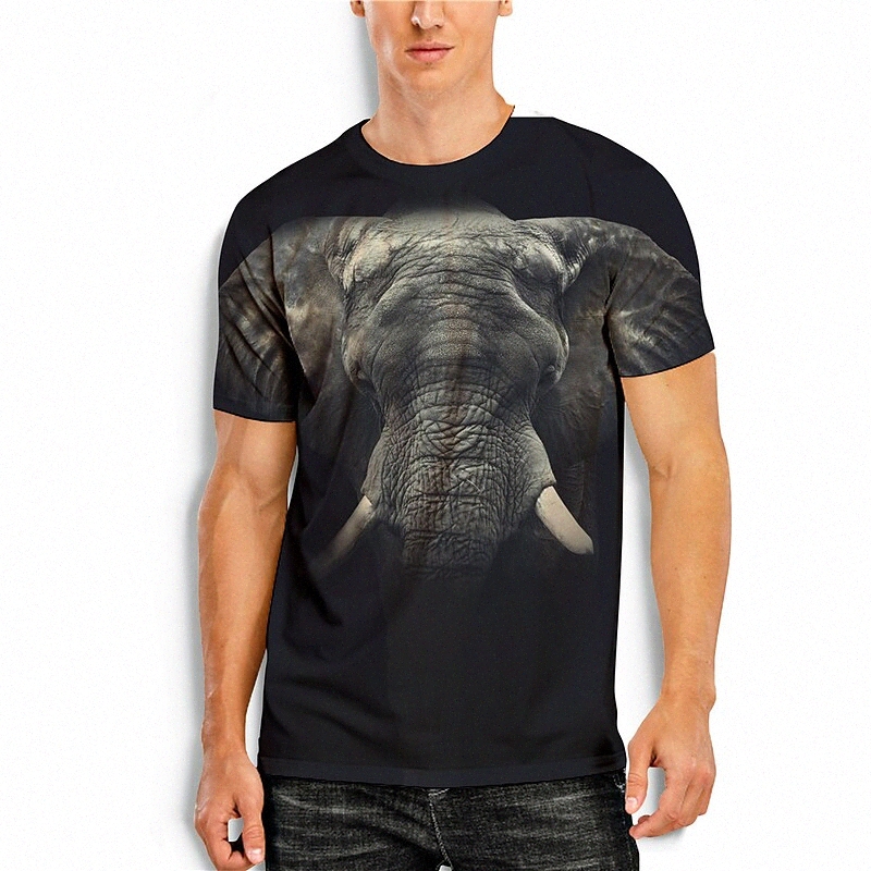 Men's T shirt Shirt 3D Print 3D Elephant Animal Round Neck Daily Holiday 3D Print Short Sleeve Tops Casual Black / Summer 34gL#