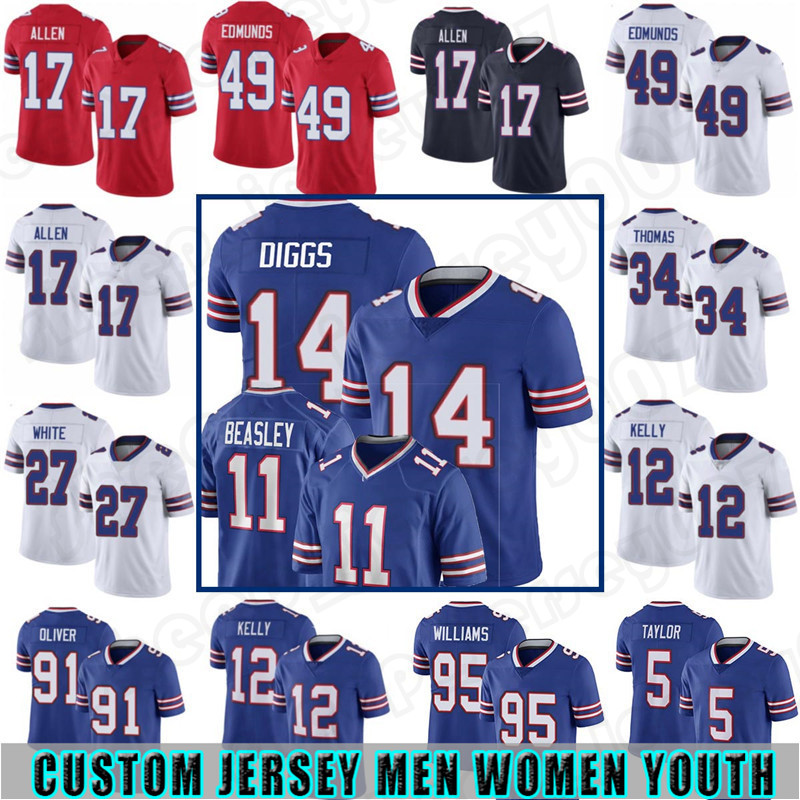 

14 Stefon Diggs Custom 17 Josh Allen Mens Football Jersey Tre'Davious White Cole Beasley 91 Oliver Jerry Hughes Matt Milano Jim Kelly Gregory Rousseau Women Youth, Custom men(bier)