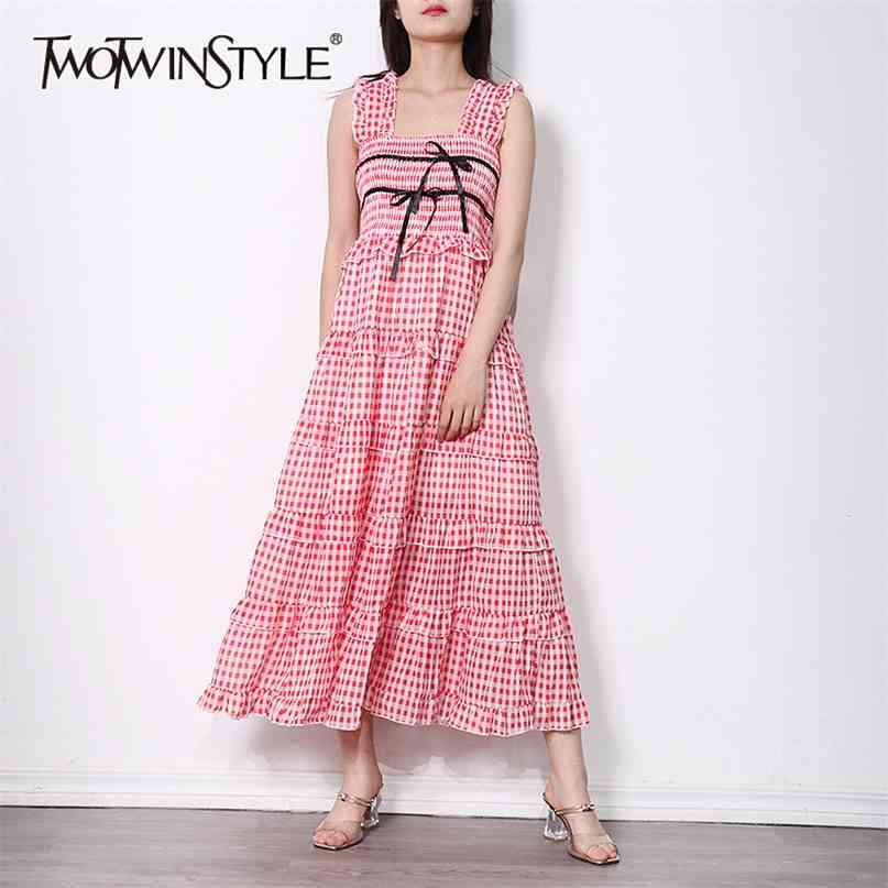 

Casual Hit Color Dress For Women Square Collar Sleeveless Ruched Maxi Dresses Female Summer Fashion 210520, Red