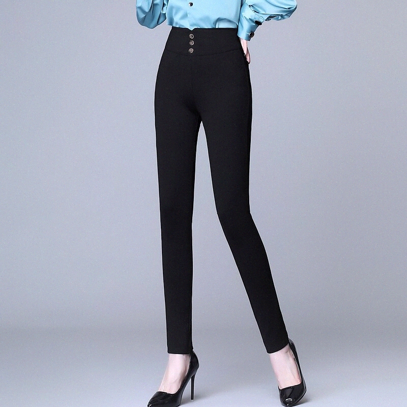 Women's Fashion Tights Leggings Pocket Elastic Waist Full Length Pants Daily Weekend Stretchy Plain Cotton Blend Comfort High Waist Black S