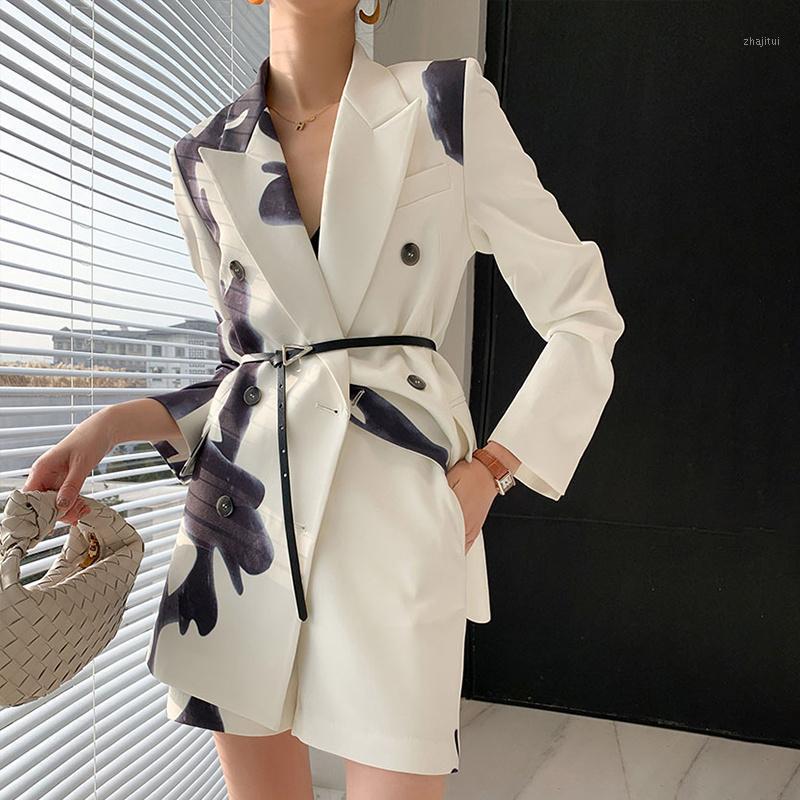 

Two Piece Dress Vintage Print Hit Color Women Casual Set Autumn 2021 Notched Collar Long Sleeve High Waist Wide Leg Pants Female Sets, Beige