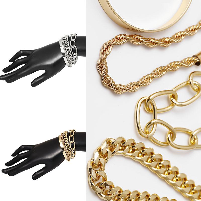 

Link, Chain 4Pcs/Set Twisted & Link Metal Jewelry Bangles Thick Chunky Gift High Quality Bracelets Suit Punk American Hiphop
