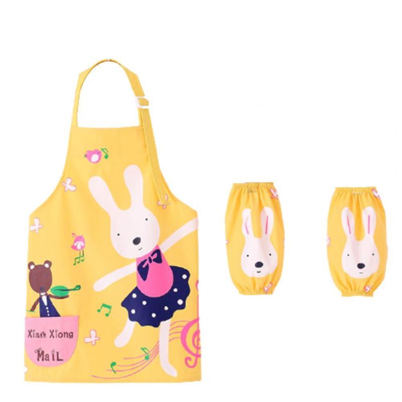 

3Pcs/Set Kids Apron Cartoon Animal Print Wasterproof Breathable Children Baking With Sleeves For Christmas Gift Aprons