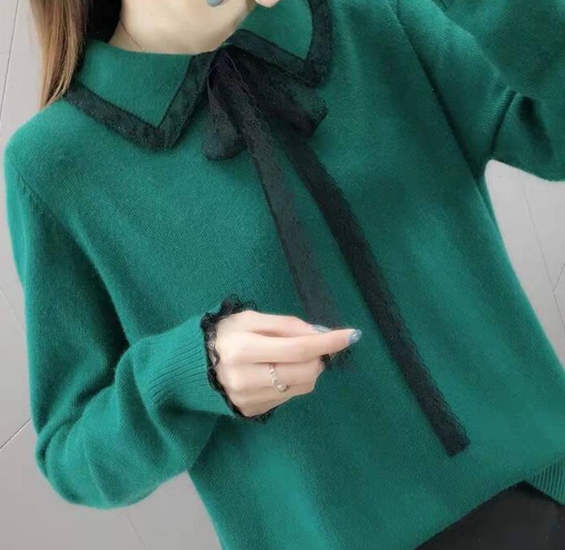 

women lady winter knitted pullovers sweater full sleeve peter pan collar pullover sweaters jumper clothes, White;black