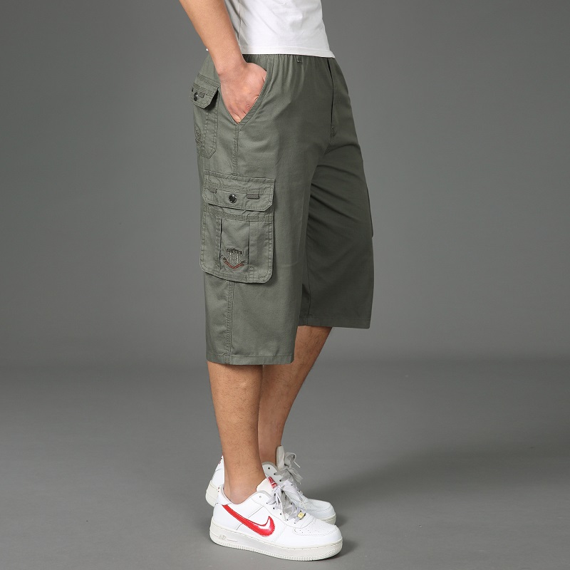 

Summer men's cropped pants casual loose wild version of middle-aged beach pants shorts plus fat plus size sports pants overalls breeches thin, Black