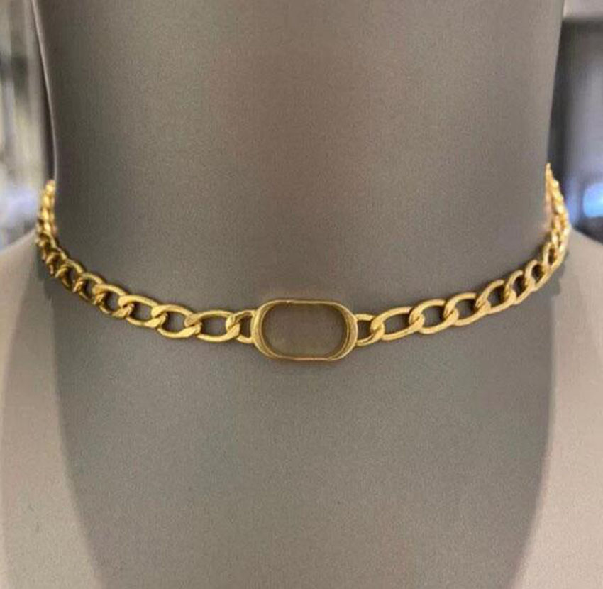 

Luxury initial letter choker necklace bijoux cuban link for mens womens Party Wedding Lovers gift jewelry With BOX