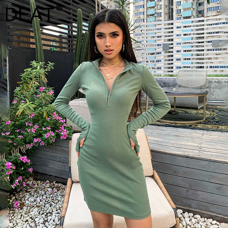 

DEAT Spring Autumn Arrivals Ladies Turtleneck Women Casual Long Sleeve Dress Mini Sheath Dresses Knitwear ML772 210709, Black