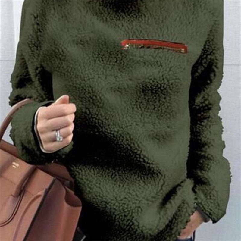 

Women Sweatshirts Autumn Winter Top Long Sleeve Plush Warm Pullover Tunic Female Pink Ladies Clothing Zipper Streetwear 210607, Armygreen