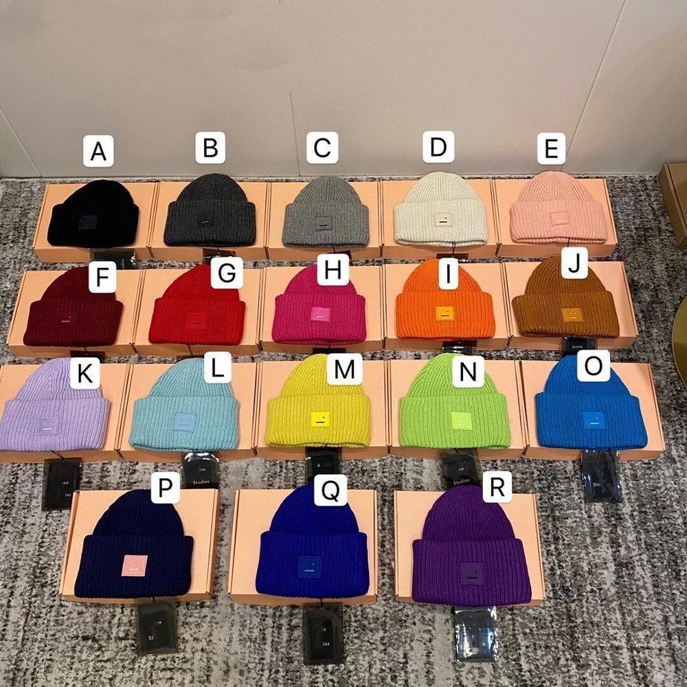 

Ac Studios Smiling Face Beanie Skull Caps Used Kashmir Eye Warm Couple Lovers Acne Hats Tij Street Hip-hop Wool Cap Adult, Blue;gray