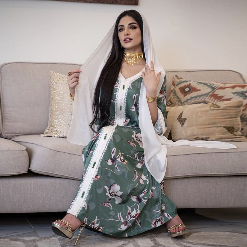 

Ethnic Ribbon Maxi Long Dress Women Abaya Autumn Turkey Loose Muslim Jalabiya Abaya Dresses V Ne India Arabic Islamic Clothing