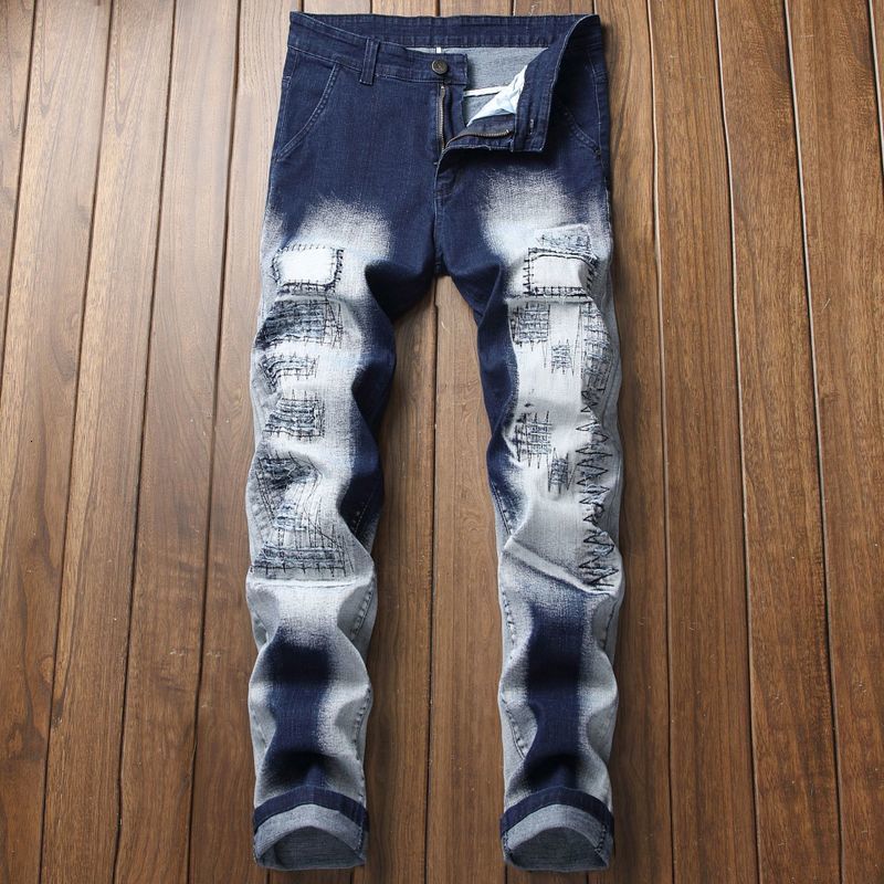 

Men's Shorts wear white trousers embroidered olor straight cultivate morality M1C1, Blue