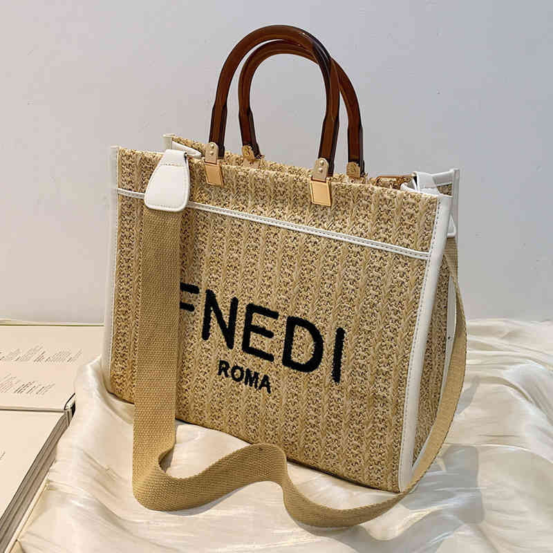 

summer new straw large capacity hand signature wide shoulder strap sling Shoulder Messenger woven women's bag, White