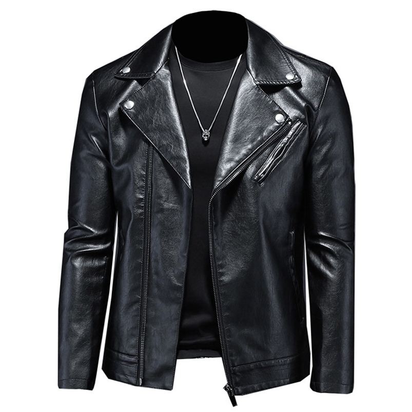 

PU leather men's rivet big lapel motorcycle oblique zipper punk leather jacket large size black artificial leather coat 5XL 211111