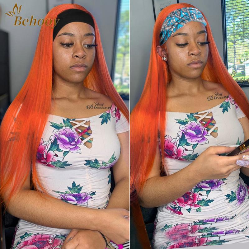 

Synthetic Wigs Orange Color Heat Resistant HeadBand Wig Straight With Scarf Cosplay For Black Women