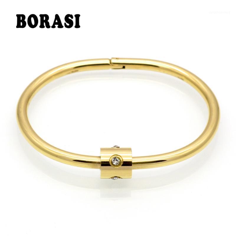 

Bangle Pulseira Stainless Steel Crystal Bracelets & Bangles Gold Color For Women