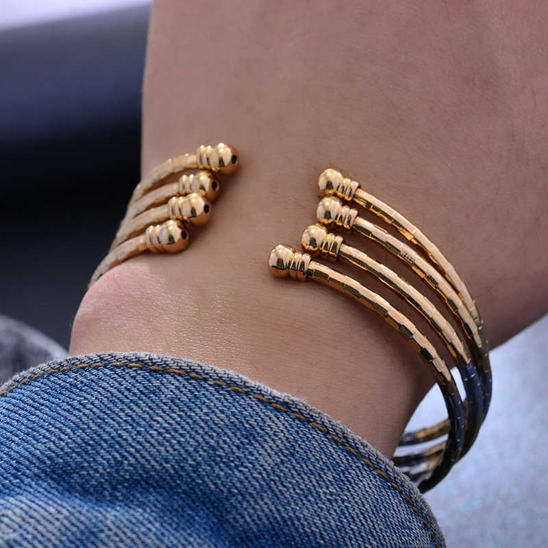

24k 4pcs Dubai Two-color Gold Color Bangles for Women Girls Wedding Bangles Bracelets Gifts Ethiopian Bangles Jewellery Q0720