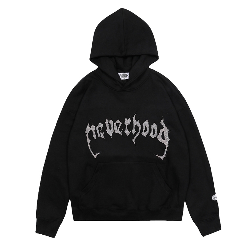 

Long sleeve sweater printed with hot diamond letters men's high street fashion brand loose hooded top trendy sports Hoodie, White