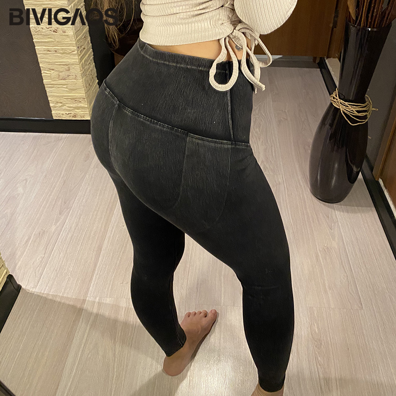 

2011bivigaos women elastic push up jeans high waist shaping pencil pants slim skinny jeans jeggings leggings for fitness, Blue