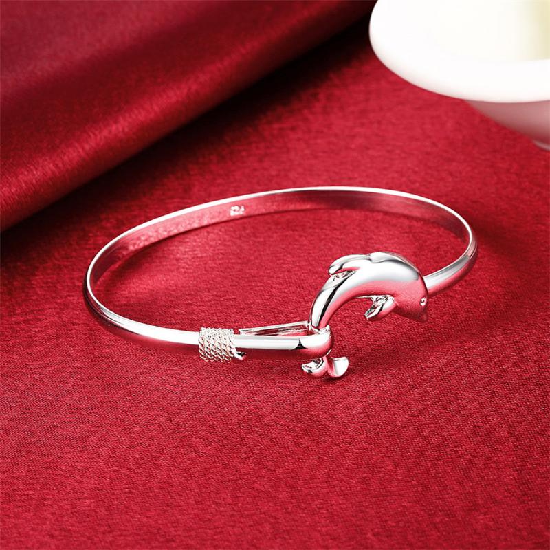 

Bangle 925 Sterling Silver Cute Dolphin Bracelet For Women Wedding Engagement Fashion Charm Party Jewelry Gift