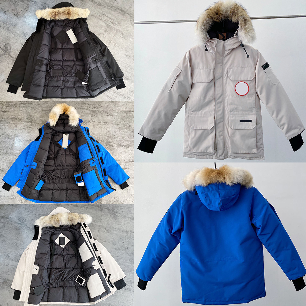

men Canadian Outdoor canada women coat White duck down jacket Mens coats Expedition Downs Hooded jackets fur collar Thicken Clothing Parkas, Black